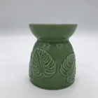 Green Leaf Shape Ceramic Oil Burner Candle Incense Burner