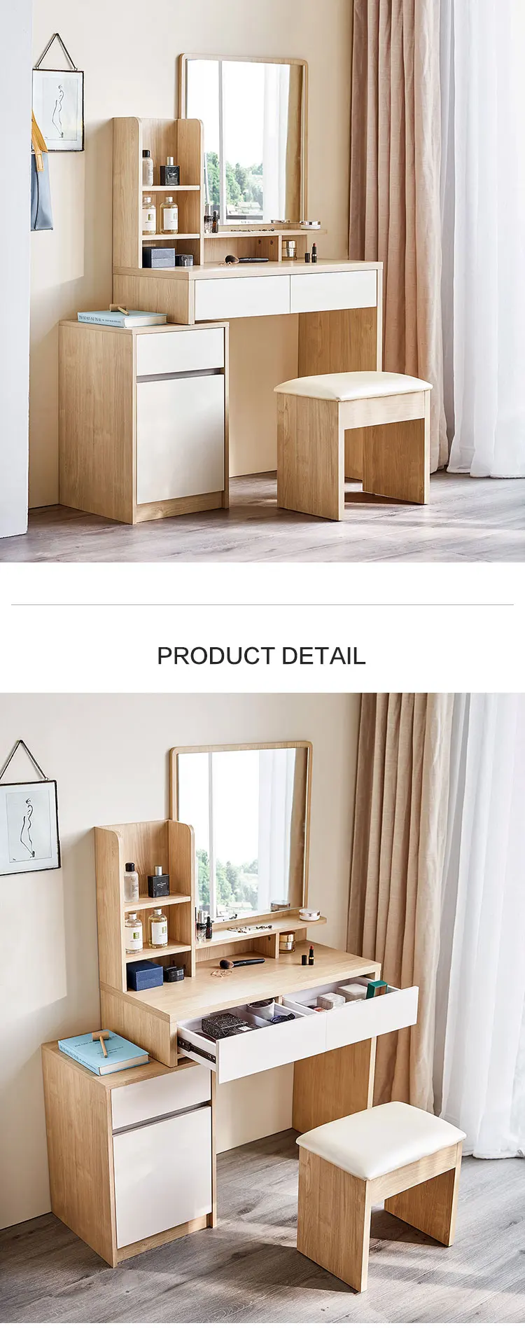 Drawer Cabinet Furniture Bedroom Set Modern Room Fabric Dresser With Mirror Chair