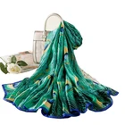 Hot Selling Korean Style Spring And Autumn Silk Peacock Feather Print Female Seaside Beach Scarf Shawl