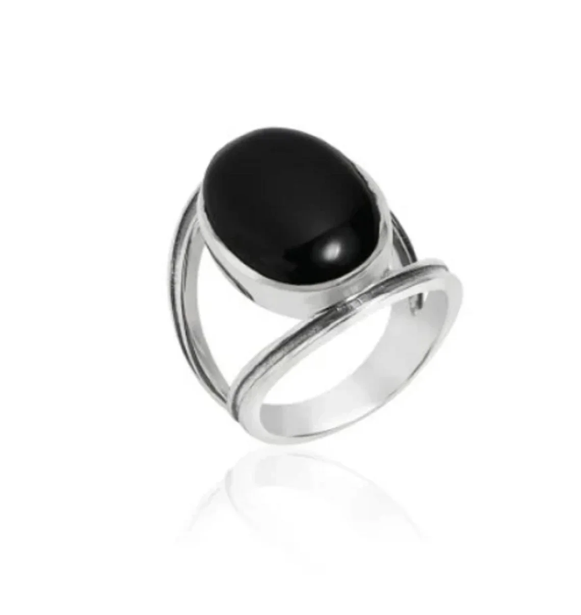 Trendy Super Shiny Black Obsidian Ring Vintage Sterling Silver