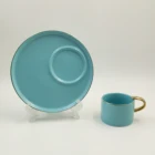 4Pcs Cup and saucer European style matte glaze coffee & tea set with gold lines and handlebars customizable logo