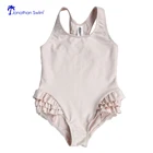 Fashion soild color OEM Ruffle swimsuit one piece children swimwear