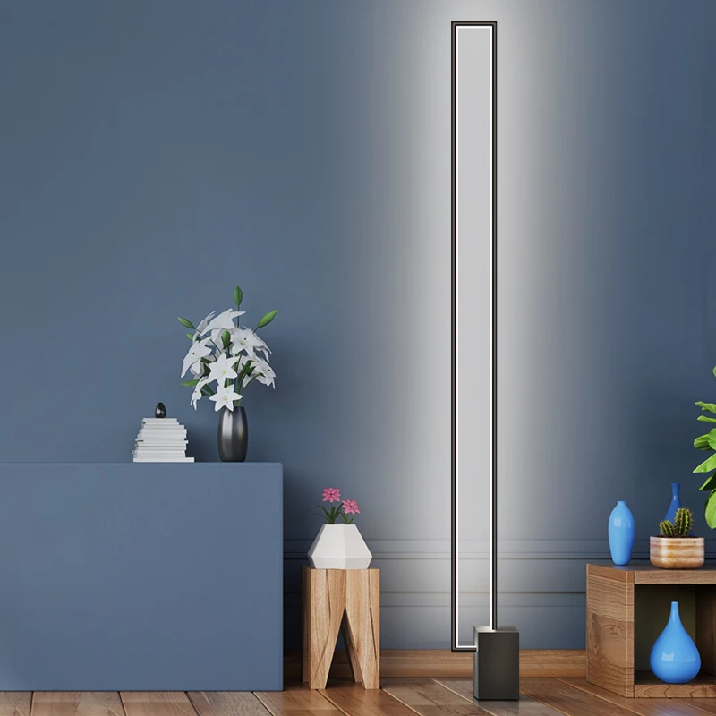 Modern design linear slim steel marble base stand lamp dimmable for living room LED floor light