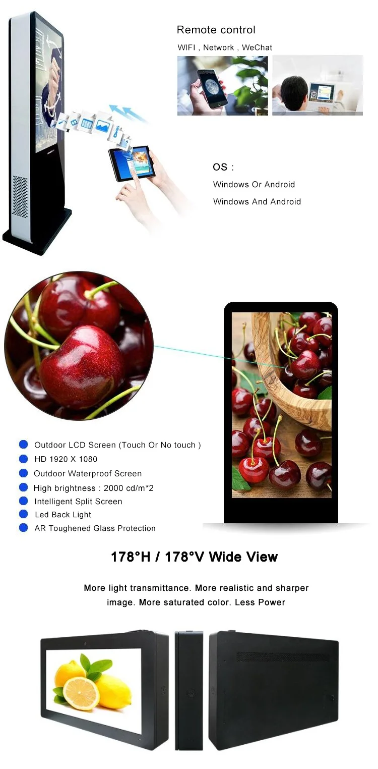 Professional manufacturer big screen 1080P outdoor waterproof lcd advertising player floor stand digital signage