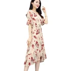High Quality Printed Floral Summer Elegant Women Dress Short Sleeve Casual Ladies Dresses