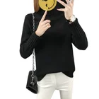 Ladies Autumn Loose High Neck Pullover Women Sweater Solid Color Knitted Sweater For Ladies