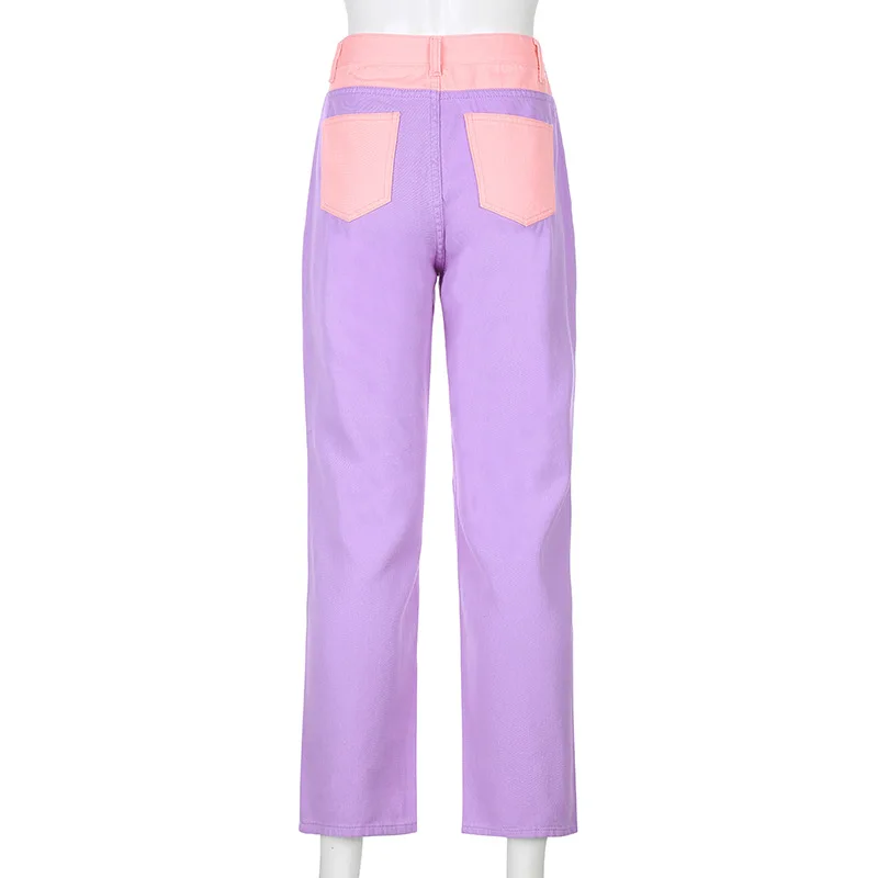 Hot Sale Mom Fit Patchwork Pants Straight Leg Denim Jeans for Woman