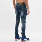 DiZNEW Ready to ship Ripped Denim Wholesale Streetwear Skinny Fit dark blue Jeans Men