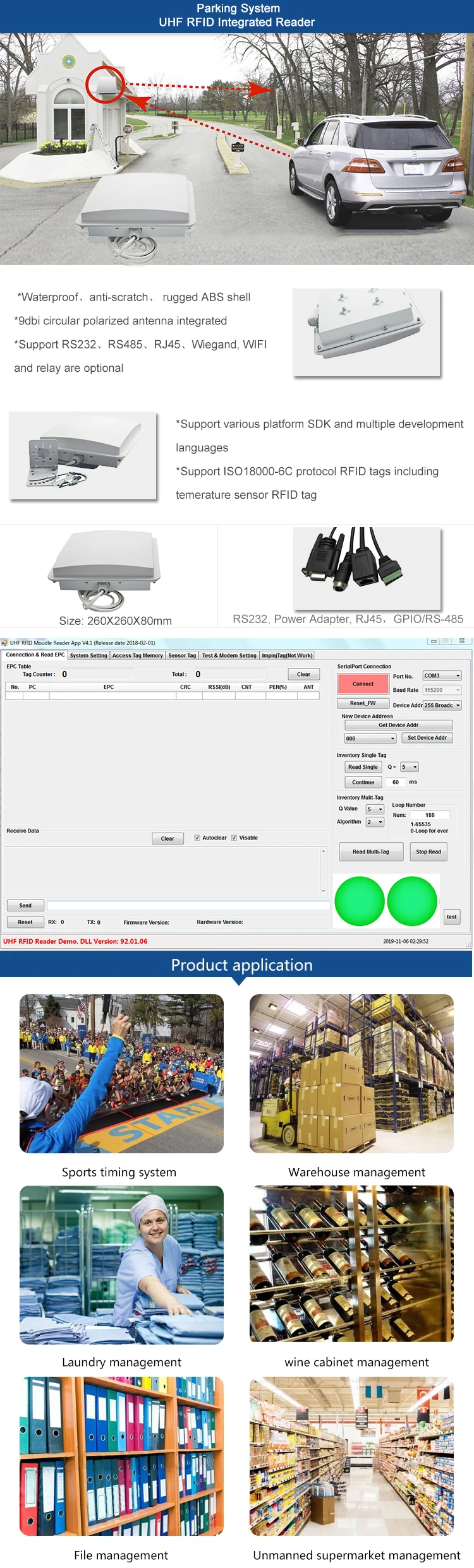 RFID Antitheft Access Control Reader Writer IP66 IP Rate and Bluetooth Wiegand Reader