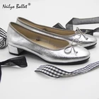Lightwear women flat heel ballet shoes foldable slip on flat silver casual ballerina