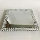 Wholesale wedding event dinnerware type square silver crystal glass mirror charger plates with double rim for fruit or dessert