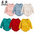 Shijun Baby Girls Clothes Fall Spring Peter Pan Collar Linen Baby Clothes Romper