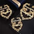Earring Gold Hoop Customized Name Heart Shape Bamboo Earring Personalize Gold Plated Bamboo Hoop For Girl
