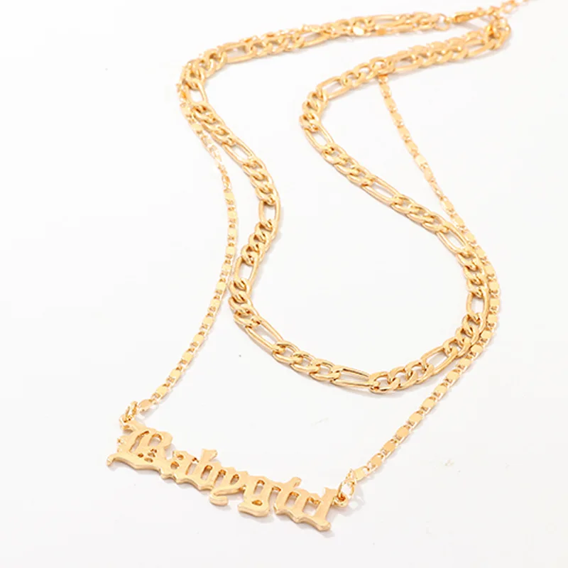 old english letters babygirl necklace double thick chain chunky necklace gold old english letter necklace baby girl