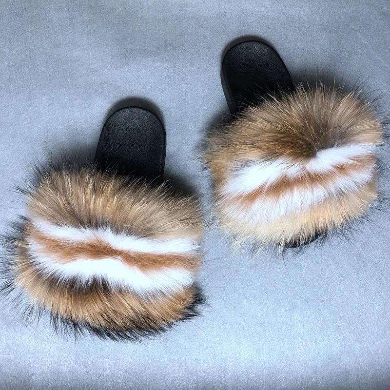 fox fur flip flops