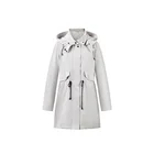 Women Long Trench Coat Hooded and Waisted Windproof Jacket