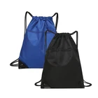 Custom 300D polyester golden printed drawstring backpack bag with zipper pocket