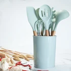 Wholesale Hot Sale 12pcs Bamboo Handles Kitchen Accessories Silicone Kitchen Cooking Utensil Set