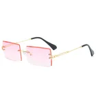 High End Oversized Gradient Vintage Rectangle Women Rimless Sunglasses Rectangular Wholesale Shades Glasses