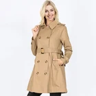 Oem custom long beautiful spring double breasted ladys trench coat