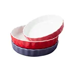 Bulk custom porcelain pizza pan ceramic non stick pan round baking dish set ramekin bowl