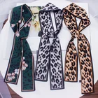 Women Female Leopard Print Skinny Silk Scarf Small Handle Bag Ribbons Neckerchief Head Wraps Scarves