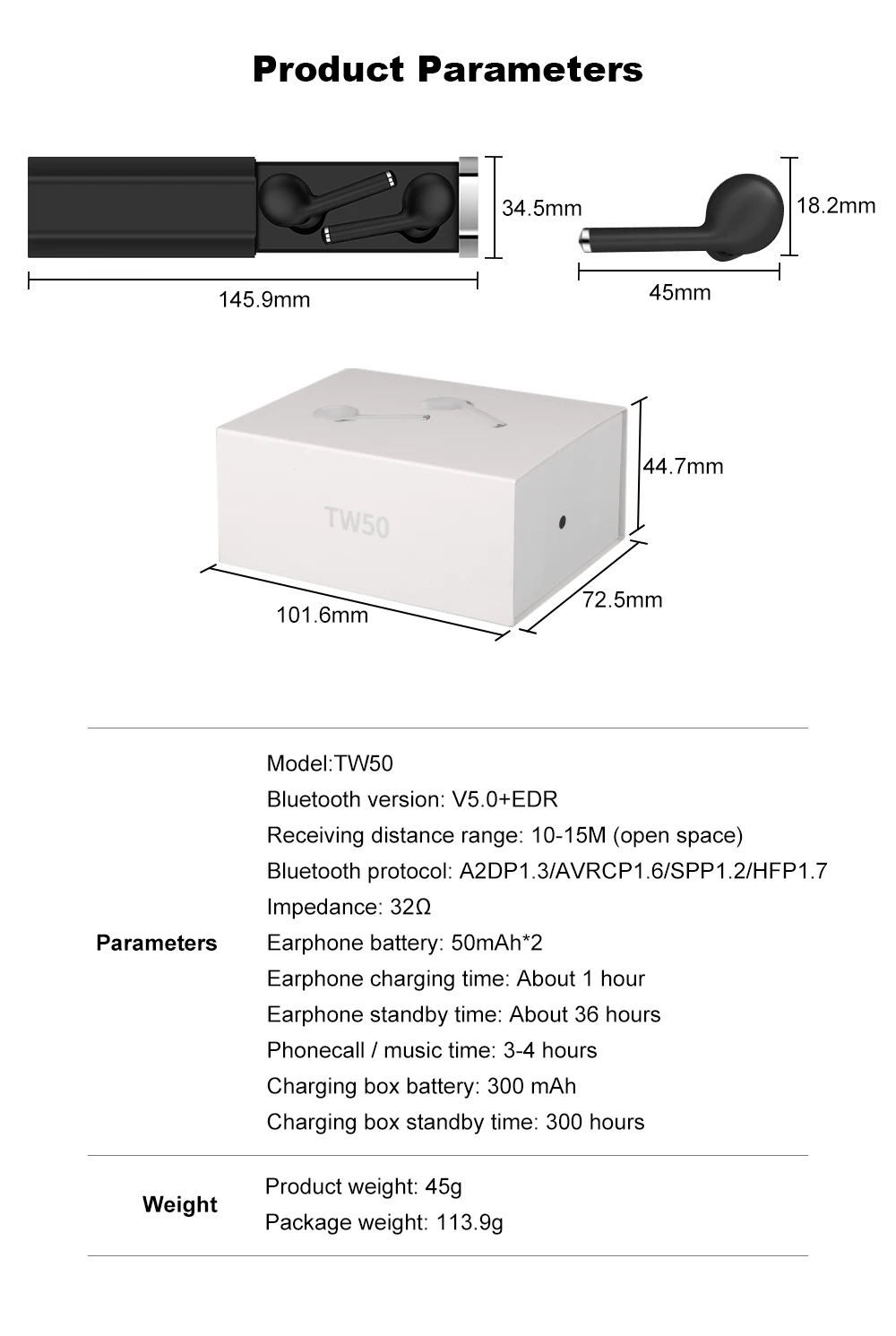 TW50 In Ear Bluetooth Earphone TWS Bluetooth V5.0 Wireless Headphone for Xiaomi Huawei - ANKUX.COM