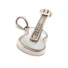 White Shell Guitar Shape Silver Cz Fashion Pendant Agate Geode Drusy Jewelry