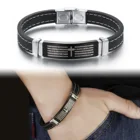Adjustable Wristbands Black Cross Bracelet Silicone For Men's Stainless Steel Religious Christian Jewelry Bangle