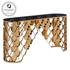 luxury design gold glass top console table