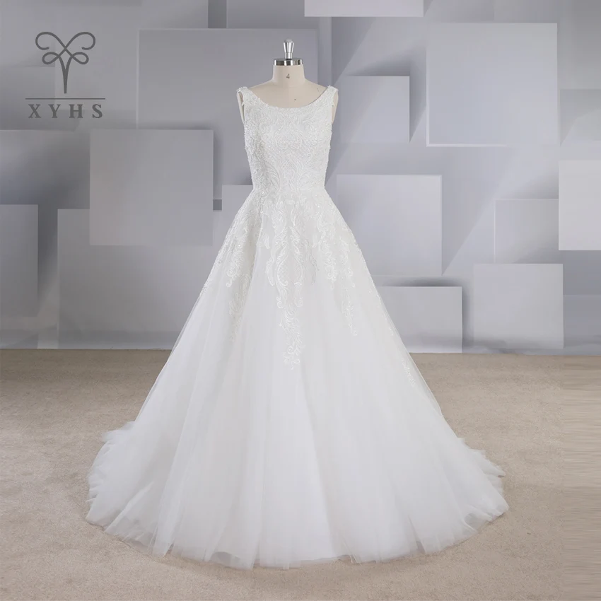 XY-17038 una línea sin mangas cuentas, espalda abierta vestidos de boda Vestido