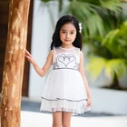 Sleeveless Goose Appliqued Design Mesh Overlay Tiered Kids Clothing Baby Girl Dress