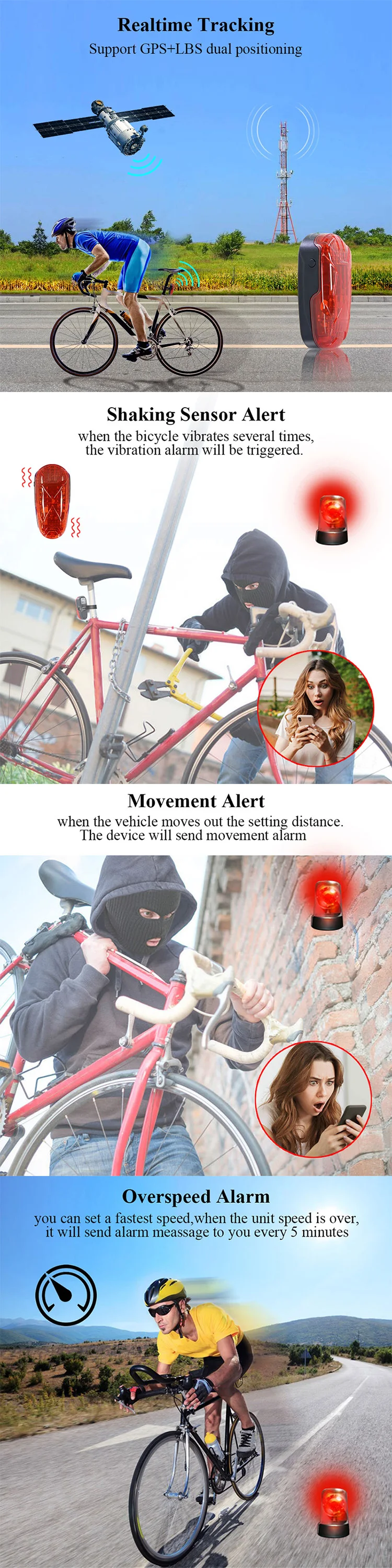 VJOYCAR mini bike gps bicycle tail light TK906 gps tracker bike for renting company gps locator