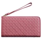 Hand knitting long genuine leather zipper wallet for women