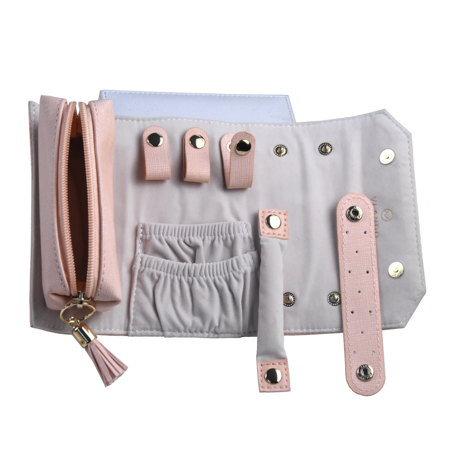 Custom luxury portable travel display velvet jewelry roll bag