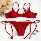 red ruffled swimwear & beachwear sexy bikini set tie side bottom 2 pic girls bathing suits