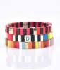 Personalized Monogram Rainbow Tile Beads STRETCH Bracelets Hot Colors Fun Gold Plated Enamel Bracelet for Summer