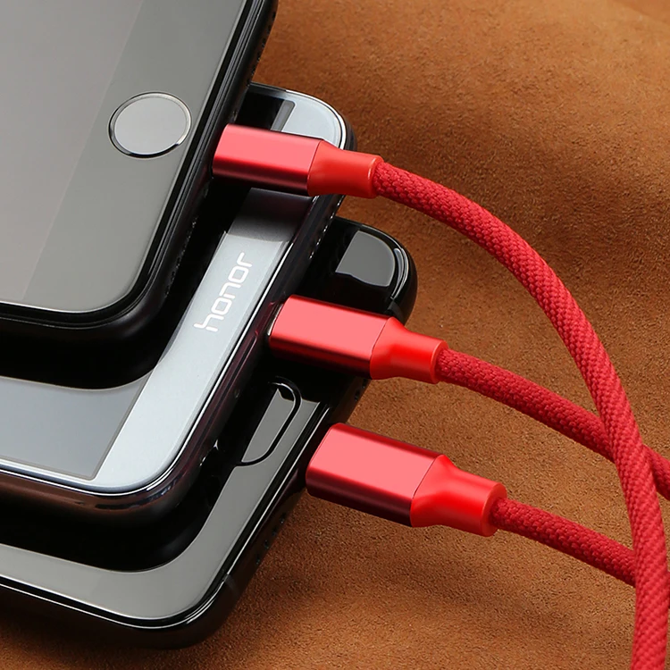 1 M 3 In 1 Cell Phone Cable Nylon Braided Charger With Multiple Connectors Charger USB Data Line - ANKUX.COM