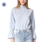2019 100% Cotton Custom Wholesale Striped Casual Shirt Flare Sleeve Top For Ladies And Girls