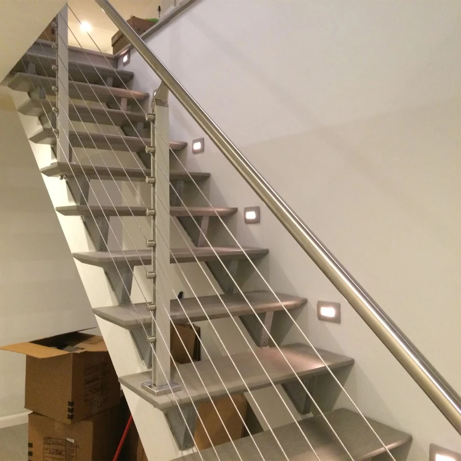 Cable Railing U-shape Staircase Tempered Glass Railing with Stainless Steel 304 Handrail and Fitting Stair