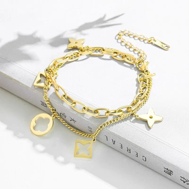 Factory custom bracelet woman clover 14k 18k gold bracelet designer accessory supplier,Women Jewelry,stainless steel bracelet, Rose gold/gold
Factory custom bracelet woman clover 14k 18k gold bracelet designer accessory supplier,Women Jewelry,stainless steel bracelet, Rose gold/gold