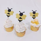 24pcs Glitter Bumble Bee Cupcake Toppers Baby Bee Gender Reveal Baby Shower Party Cupcake Cake Food Decoration Supplies