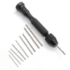 Hand Jewelry Black Aluminium 4 Inches Pin Vise Hand Drill Jewelry Tools With 10 M35 Drill Bits