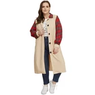 Custom Trench Coat Women Red Plaid Patchwork Single Breasted Fashion Long Plus Size Jackets