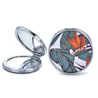 Custom Printing Leaves Pattern Folding Round PU Make Up Mirror Leather Cosmetic Pocket Compact Small Mini Mirror