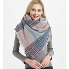 B504 Colorful Plaid Square Towel Triangle Scarf Double-sided Plaid Big Bib Shawl Plaid Blanket Scarves
