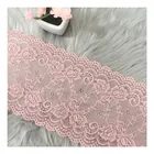 Girl 15cm Width Exquisite Pink Flower Elastic Lace Trim For Girl Dress Decoration