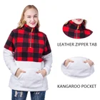 2019 New Buffalo Plaid Quarter Zip Women's Sherpa Fleece Pullover With Kangaroo Pocket