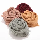 2019 New Cotton Scarf Women Pleated Square Blocks Plain Shawl Muslim Tudung Hijab Voile Scarves Head Wraps