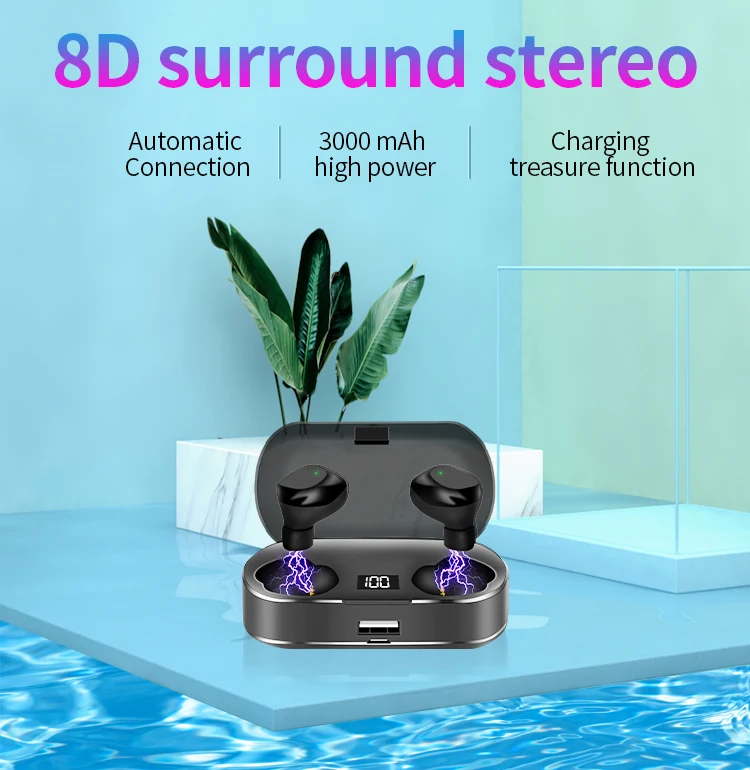 High Quality 3000Mah Lcd Tws Headphones Bluetooths 8D Stereo Hifi Sport Earphones Wireless Music Headset With Charging Pods - ANKUX.COM